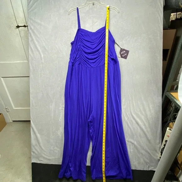 Ava & Viv Womens Purple Smocked Wide Leg Jumpsuit Plus Size 2X - Picture 7 of 16